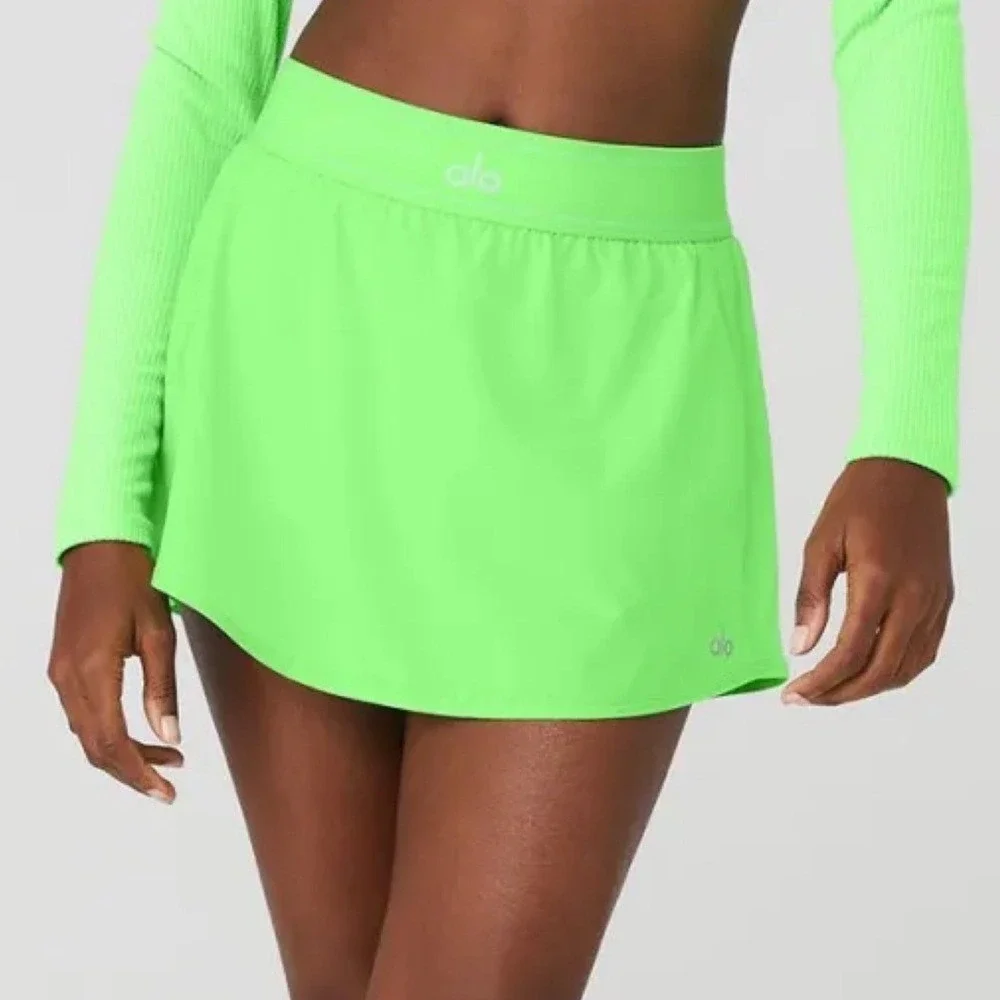 Alo Match Point Tennis Skirt Green Glow S